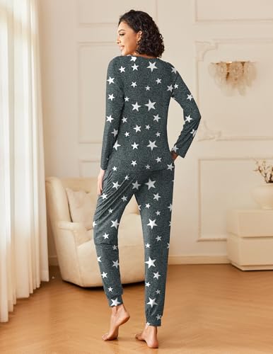 Image of Ekouaer 2 Pack Womens Pajama Sets Long Sleeve Pjs Soft Comfy Lounge Set