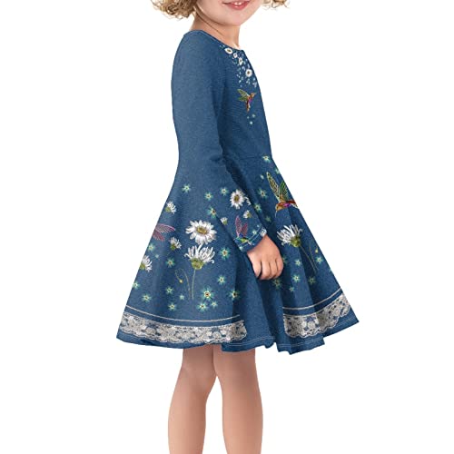 Girls Long Sleeve Twirly Dress Graphic Print Kids Fashion Swing Skater Dress for 4-16 Years Old3