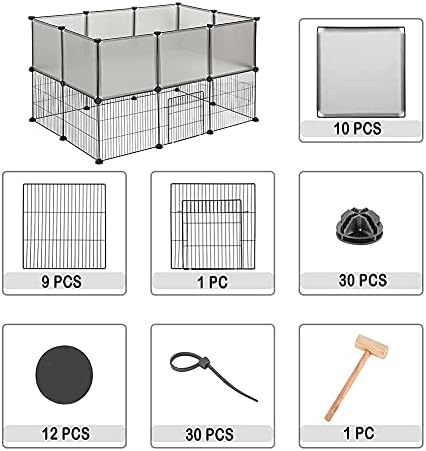 EUGAD rabbit run guinea pig run hamster playpen bunny puppy enclosure exercise fence with door diy grey 20 Panels (35x35cm/panel) 107 x 72 x 72 cm 0006WL