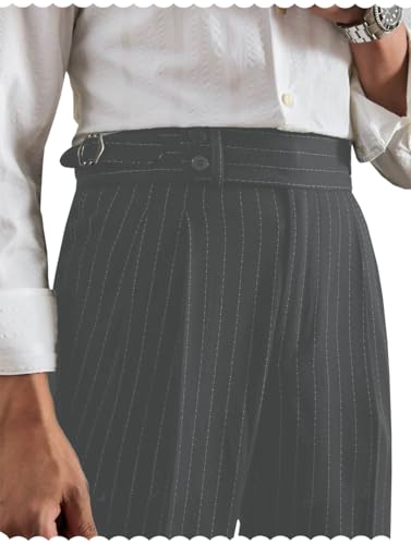 Men's Striped Casual Pant Pinstripe Slim Fit Suit Pant Classic Business Dress Trousers for Work