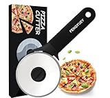 Pizzaschneider [Original]-Pizzaroller Edelstahl, Schwarz, Pizza Cutter, Rutschfester Silikongriff, Pizzarad Profi, Klinge mit Schutzhülle, Spülmaschinenfest