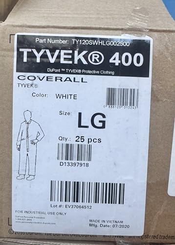 Dupont D13397918 TY120SWHLG002500 COVERALL ZIPPER FRONT LG 25/CS