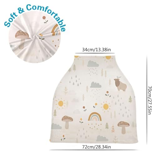 Image of Kigai Mushroom Rainbow Baby Car Seat Covers for Newborn, Breathable Nursing Cover for Breastfeeding Moms, Baby Stroller /Shopping Cart /Stretchy Carseat Cover for Boy & Girl