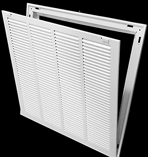 14" X 14" Steel Return Air Filter Grille For 1" Filter - Easy Plastic Tabs For Removable Face/Door - Hvac Duct Cover - Flat Stamped Face -White [Outer Dimensions: 15.75W X 15.75H] #TOP6