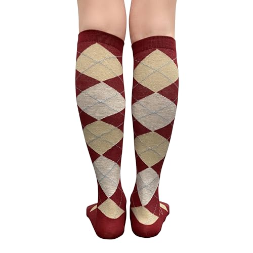 Image of Couver Women's Argyle Knee High Socks - Soft Acrylic Over the Calf Tube Style Socks for Casual Athletic - One Size