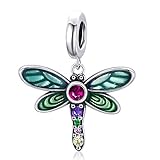 ❀Talla:2.2*1.9cm Peso:1.7g ZaliOan Abalorio para Pulsera Pandora&Chamilia,Dijes De Plata De Ley 925,Originales Bead Charm para Collare- Libélula Brillante