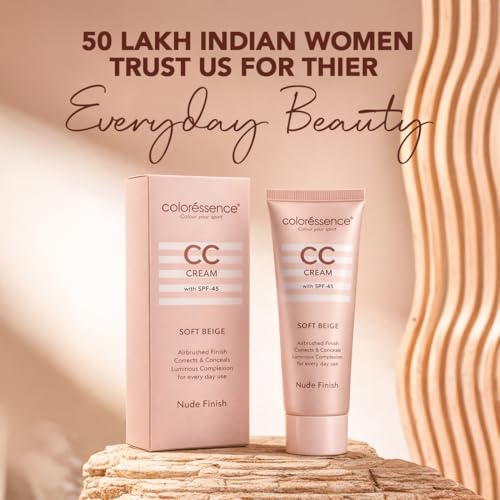 Image of Coloressence CC Cream with SPF-45, Soft Beige, 30gm | Nude Finish | Corrects & Conceals | All Skin Types | For Everyday Use