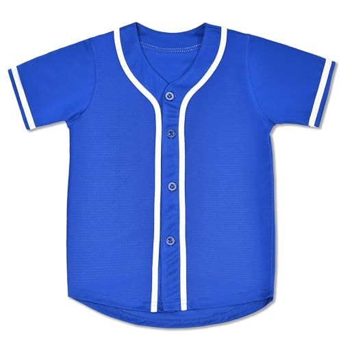 Repawu Kids Baseball Jersey Button Down Hip Hop Personalized Sport T Shirts Tops Baseball Shirt for Boys Girls Toddler 2T-10Y (US, Age, 8 Years, Blue)