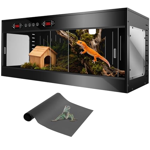 120 Gallon PVC Reptile Terrarium - Extra Large Reptile Tank with Intelligent Thermostat Front Opening Bearded Dragon Tank Enclosure 47x24x24 with Carpet Mat and Sliding Door Handle for Snake Gecko