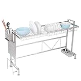 Escurreplatos sobre el Fregadero, Acero Inoxidable, Multifuncional, Ajustable, de 22.83' a 36.61', Escurridor de Platos con Ventosas Fijas para Mostrador de Cocina