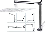 G-Promise Shower Head Extension Arm, 16" Solid Brass Adjustable Extender with Lock Joint, Standard 1/2", Rise or Lower Rainfall and Fixed Shower Head, Height/Angle Adjustable Extension Arm Attachment