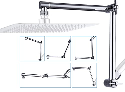 G-Promise Shower Head Extension Arm, 16" Solid Brass Adjustable Extender with Lock Joint, Standard 1/2", Rise or Lower Rainfall and Fixed Shower Head, Height/Angle Adjustable Extension Arm Attachment