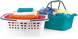 Beldray COMBO-2287 Plastic Laundry Baskets with Handles, Set of 4, Turquoise/White