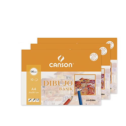 Canson - 3 Minipack A4 de 10 hojas Dibujo Basik, 130 g