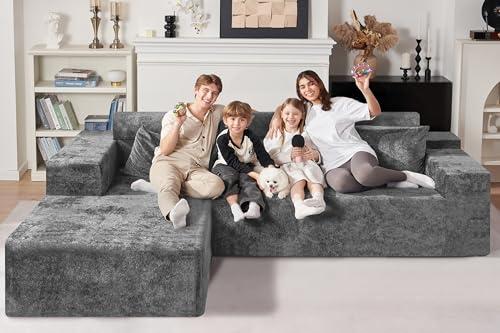 Image of HABUTWAY 105 inch L-Shape Modular Sectional Sofa Couch for Living Room,No Assembly Required,Modular Comfy Sofa with Deep Seat for Living Room Bedroom,Luxury Distressed Velvet(Left,Grey)