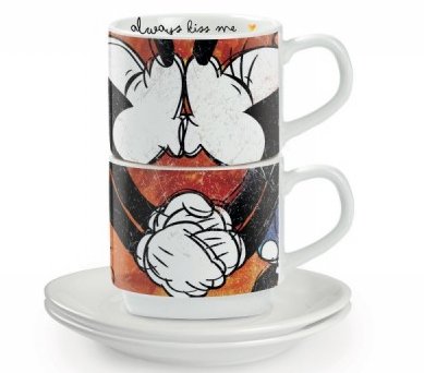 Set Tazze Caff&egrave; Sweet Love - 4 Pezzi In Porcellana Con Zuccheriera E Tovagliette, Rosso