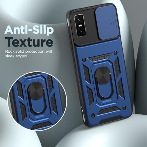 Image of Pikkme Back Cover for Infinix GT 30 Pro 5G | 360 Protection Case | Sliding Camera Shield Cover & Ring Holder Stand D10 Tough Armor Bumper Case (Blue)