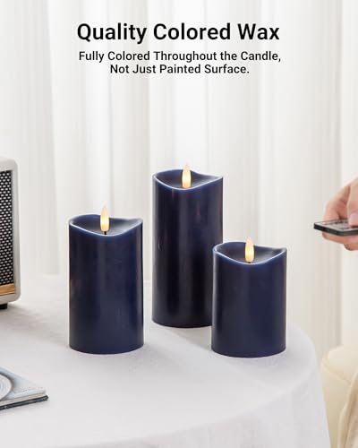 Image of Navy Blue Flameless Candles, Real Wax Battery-Operated Candles with Remote