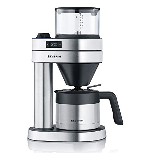 SEVERIN - Cafetera de goteo Caprice para 8 tazas, Cafetera de filtro / Cafetera americana con jarra de cristal de 1l, con desconexión automática, Acero inoxidable cepillado / Negro, KA 5763