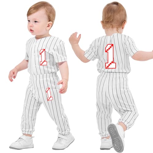 NHUHEQ Toddler Boys Birthday Outfit Baseball Jersey and Pants 2pcs 1-6 Years Old Stripe Softball Shirt Summer Clothes (Stripe-L-1,9 Months)
