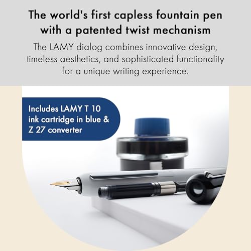 Image of Lamy dialog black - capless fountain pen with twist mechanism - 14 kt gold nib, partially platinum-plated & in size OB - incl. ink cartridge T 10 blue & converter Z 27 - right-handed