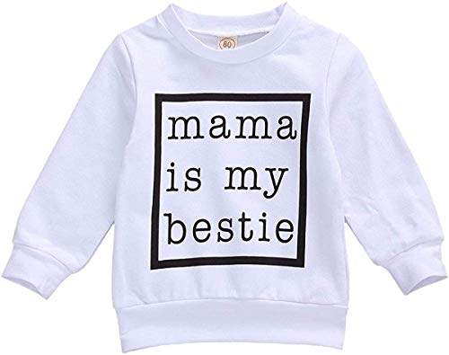 Baby Boy Girl Fall Winter Clothes Mama is My Bestie Print Sweater Long Sleeve Shirts Pullover Swearshirts Tops Outfit (Beastie White, 0-6 Months)
