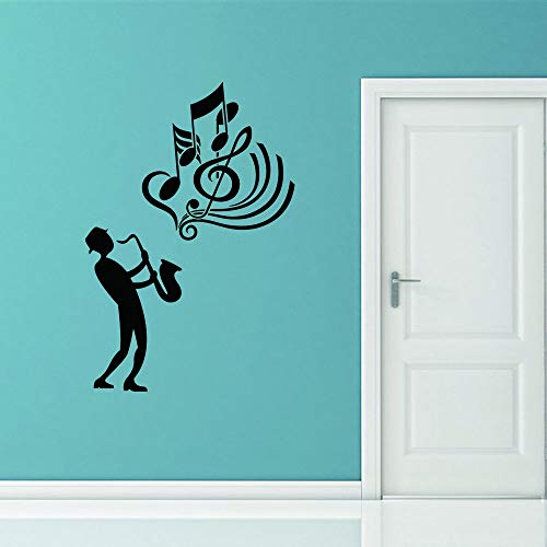 Home Find Saxophone With Music Note Wall Decals Stickers Man In Black Is Playing Saxophone Jazz Music Musical Instrument Removable Art Murals For Music Room Decor 15.7 Inches X 23.2 Inches #TOP2