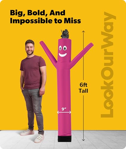 Image of LookOurWay Air Dancers Wacky Waving Inflatable Tube Man Attachment - 7 Feet Tall Advertising Air Dancer Waving Man Inflatable Tube Guy - Blower Not Included - Pink