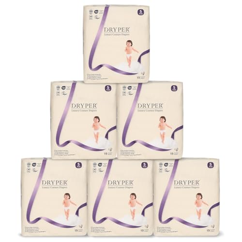 Image of Baby Diapers, DRYPER Disposable Diaper, Size 5 Diapers (28-39 lbs), 114 Count, 3D Leak Guards & Wetness Indicator, Ultra-Soft & Thin, Fast Water Absorption Nappies