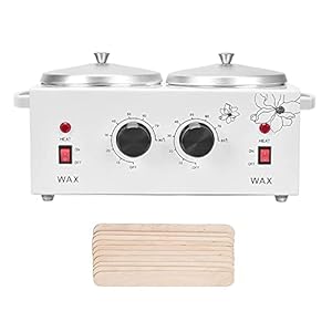 Double Wax Warmer, Professional Electric Wax Heater Hair Removal Dual Parrafin Adjustable Temperature Machine Facial Skin Equipment SPA Hair Removal Tool (White)