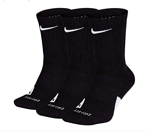 Nike Elite Basketball Crew Socks 3 Pack (Black/White, Large)