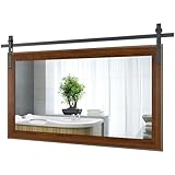 LOVMOR Farmhouse Bathroom Mirror 60×36.5 inch Barn Door Mirror Rustic Wall Mirror Wood Frame Mirror for Bathroom, Entryway
