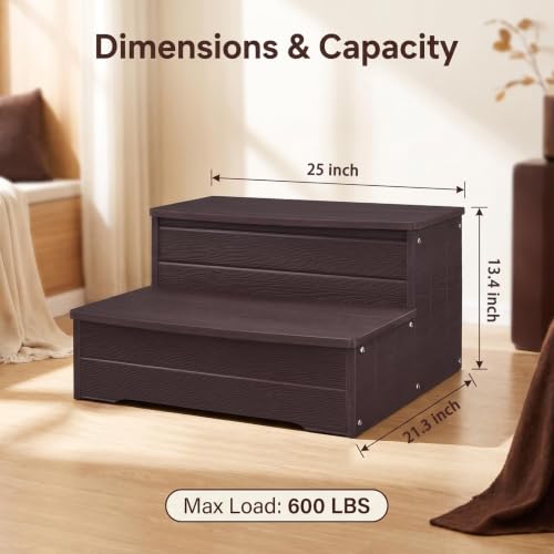 Image of 25'' Hot Tub Steps with Storage, Outdoor spa Steps.Non-Slip(Coffee