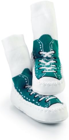 Mocc Ons moccasin washable leather sole slipper socks (12-18 Months, Ballerina)