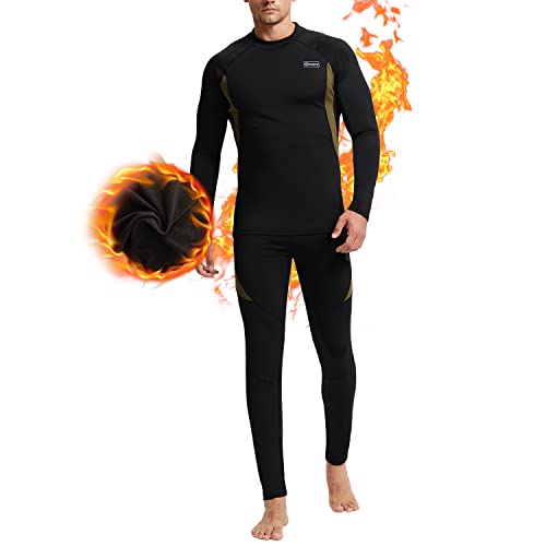 Long Johns For Men, Thermal Underwear Set Winter Hunting Gear Sport Base Layer Top And Bottom Midweight Black Xl #TOP6