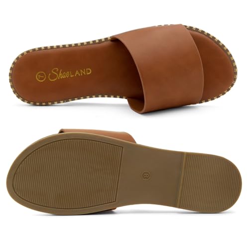 Image of Shoe Land Flat Sandals for Women - Slip-On Slides with Cushioned Footbed | Comfortable Dressy & Casual Open Toe Summer Sandals for Beach, Travel & Everyday Wear