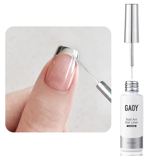 GAOY Metallic Silver Gel Nail Polish Art Liner 8ml 3D Mirror Chrome Effect Color Nail Paint Design with Thin Brush UV Light Cure for DIY Manicure at Home