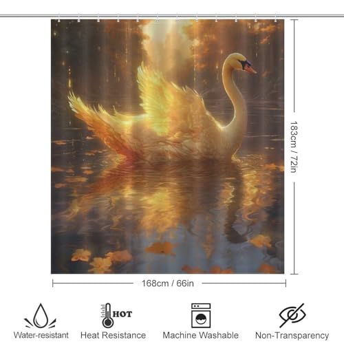 Rideau de douche cygne imperméable en polyester lavable 168x183cm - 4