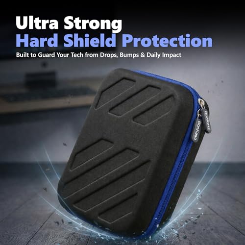 Image of BonKaso Tech Organizer Pouch Hard Shell - Travel Electronics Accessories Case for Charger, USB Cable, Power Bank, Earphones & Hard Drive | Compact EVA Storage Bag - Black & Blue