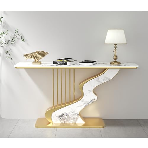 狭いコンソールテーブル、ソファ後ろの金属製ベースの廊下用テーブル、リビングルーム用の厚みのあるカウンタートップ付き豪華なポーチデスク(Gold B,100x30x80cm)