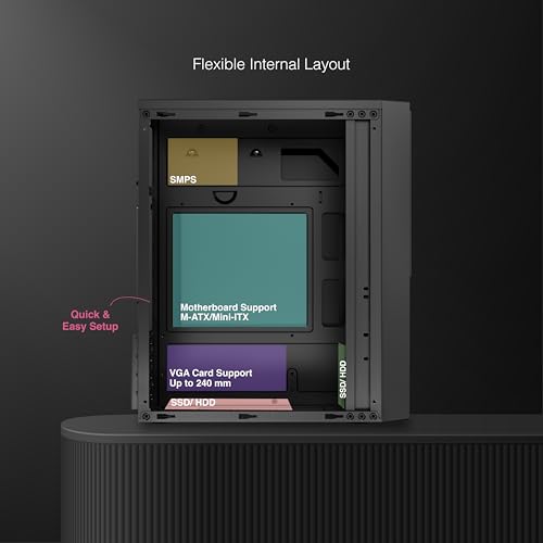 Image of FINGERS Turbo-U9 Micro-ATX PC Cabinet (Compact Case with 250W SMPS, USB 3.0, Cooling Fan & Tool-Free Design), Rich Black