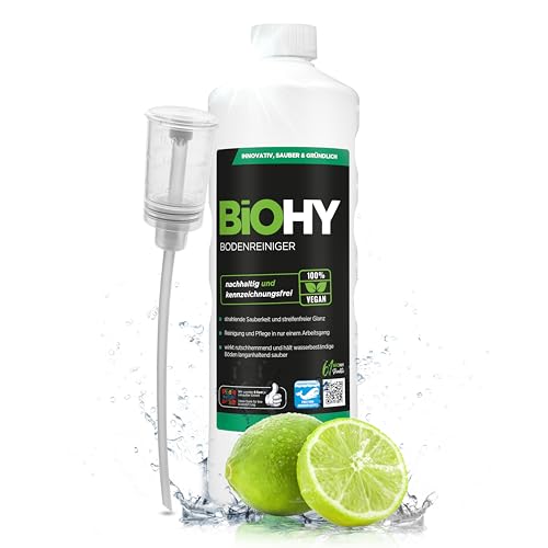 BiOHY Bodenreiniger (1l Flasche) + Dosierer | Konzentrat für alle Reinigungsgeräte und alle Hartböden | angenehmer Geruch und streifenfreie Reinigung | ideal für Laminat, PVC & Stein