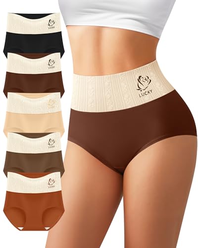Image of Women's Cotton Underwear High Waisted Tummy Control Soft Stretch Briefs Full Coverage Panties 5 Pack