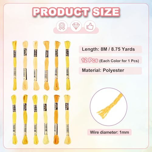 Image of PATIKIL 12 Skeins Embroidery Floss Polyester Embroidery Threads Bracelets String for Cross-Stitch Hand Embroidery, Yellow