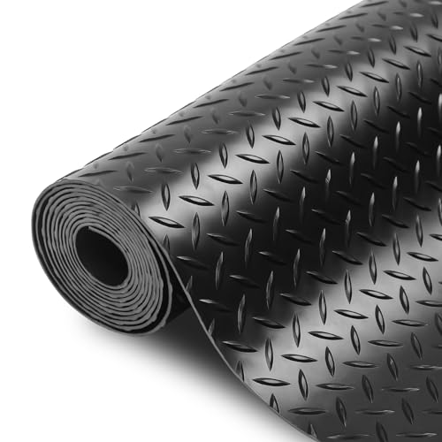 SEAL 4 x 6 FT Premium Garage Floor Mat, Solid 2.8mm Thick Lay-Flat Black Commercial Grade Heavy Duty Parking Mat for Garage Floor, Golf Cart, Water/Stain Resistant Runner (Embossed Diamond Plate) by SEAL - Used condition - US$55.73