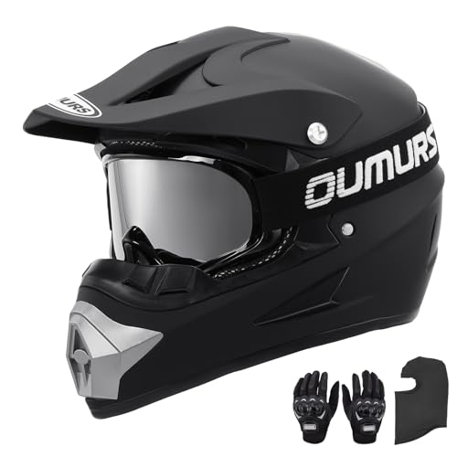 OUMURS DOT Adult ATV Dirt Bike Helmet Goggles Gloves & Mask