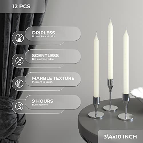 CANDWAX Ivory Taper Candles Pack of 12 - Straight Candles 10 inch Ideal as Unscented Candles, Dinner Candles and Table Candles - Slow Burning Candles Dripless - Smokeless Long Candlesticks - Thumbnail 2