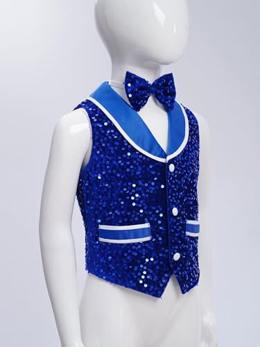 Kids Boys Girls Sparkly Sequin Vest Sleeveless Button Waistcoat with Bowtie Velvet Jacket Party Outfit3
