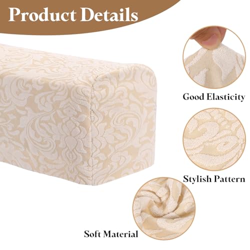 4 fundas elásticas de jacquard caqui para reposabrazos de sofá 4