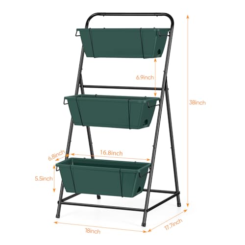 Vertical Raised Garden Bed 3 Tier Garden Planter Standing Planter Box Herb Garden Planter Outdoor and Indoor for Vegetables Flowers Green
